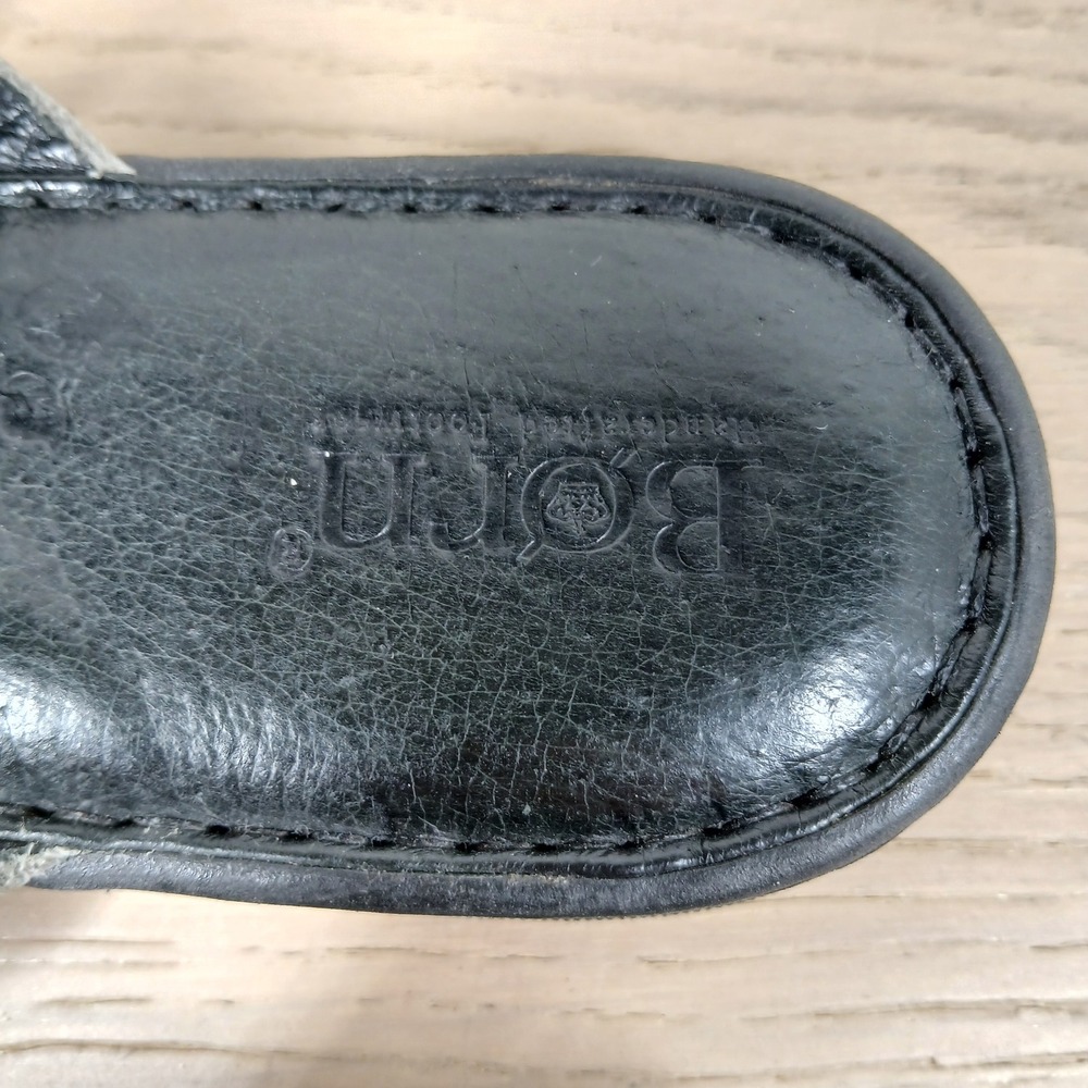 Born Leather Sandals Womens 7/38 Black Silver Tan Multi Strap Comfort Slides - Picture 10 of 11